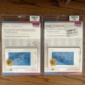 2 NEW Lux Programmable Touchscreen Thermostat 7 Seven Day TX9600TS Heat Cool Lot